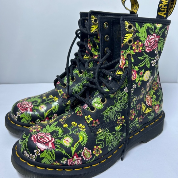 Dr Doc Martens Carnivorous Plants Floral Bloom Combat Boots Women’s Size 8 EU 39 - Picture 5 of 11